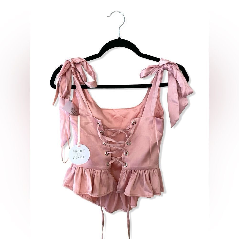 More To Come Cecilia Corset Top Blush pink satin lace up bustier Revolve S - Picture 7 of 9